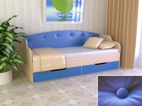 Кровать Юниор Тип 2 дуб молочный/синий 800х1600 в Советском - sovetskij.magazinmebel.ru | фото